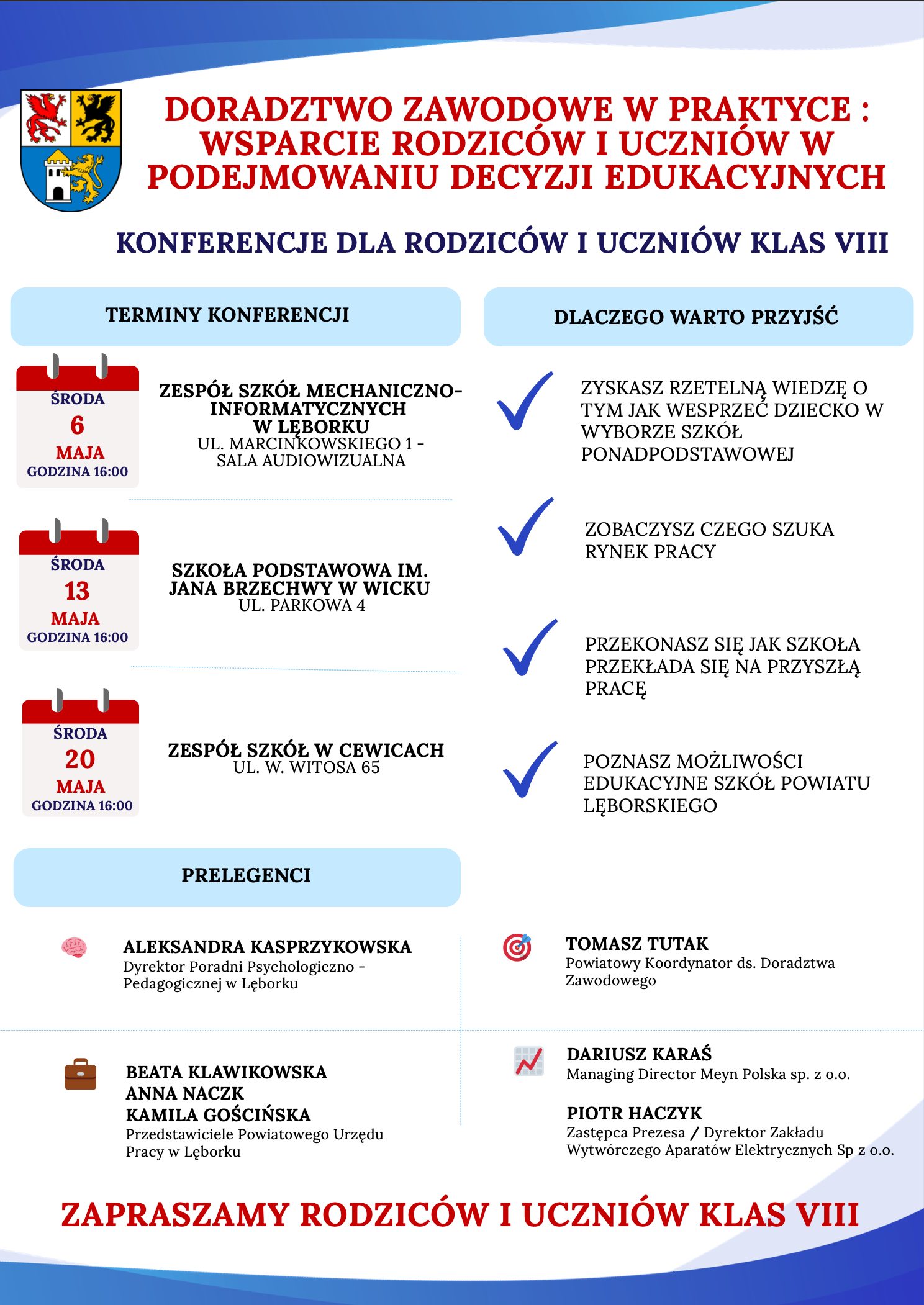 KONFERENCJA DLA RODZICÓW I UCZNIÓW KLAS VIII – WSPARCIE RODZICÓW I UCZNIÓW W PODEJMOWANIU DECYZJI EDUKACYJNYCH
